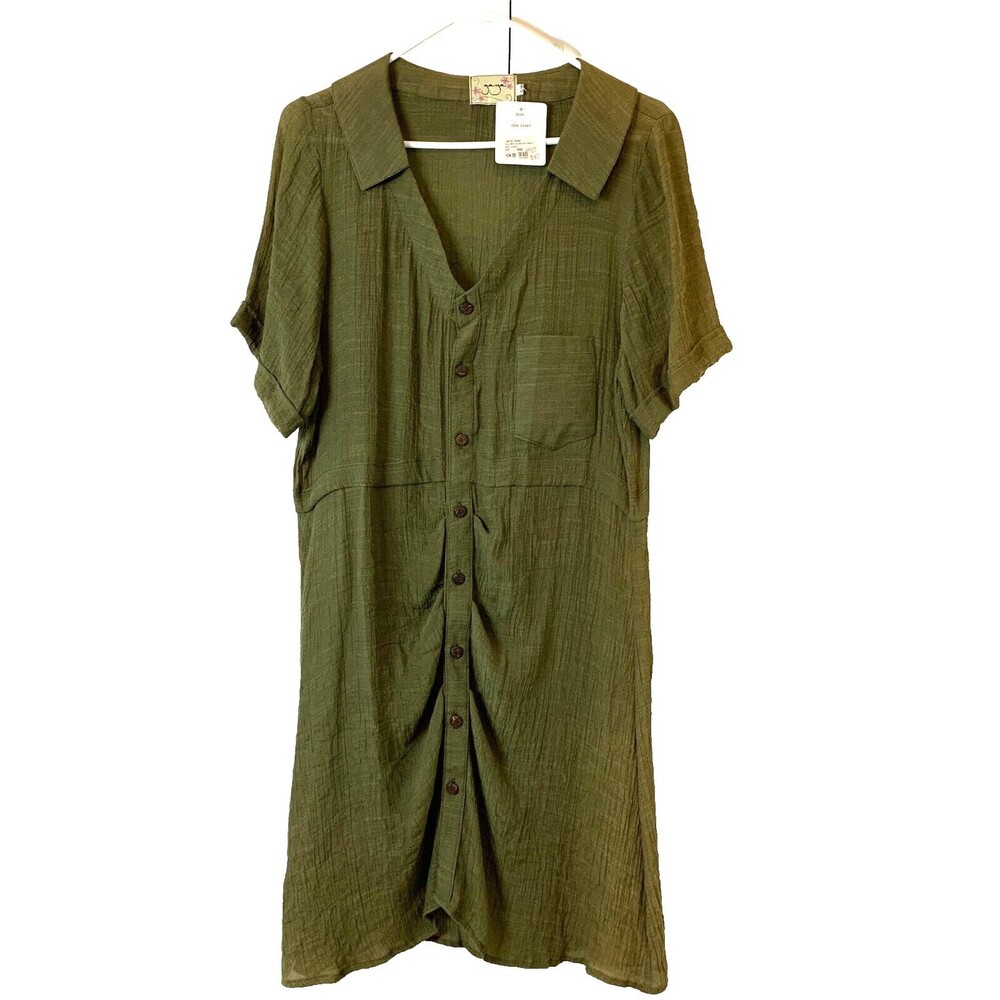 Gaya Baik Gio Dress Ruche Button Front S/M Walter Two-tone Green New with Tag